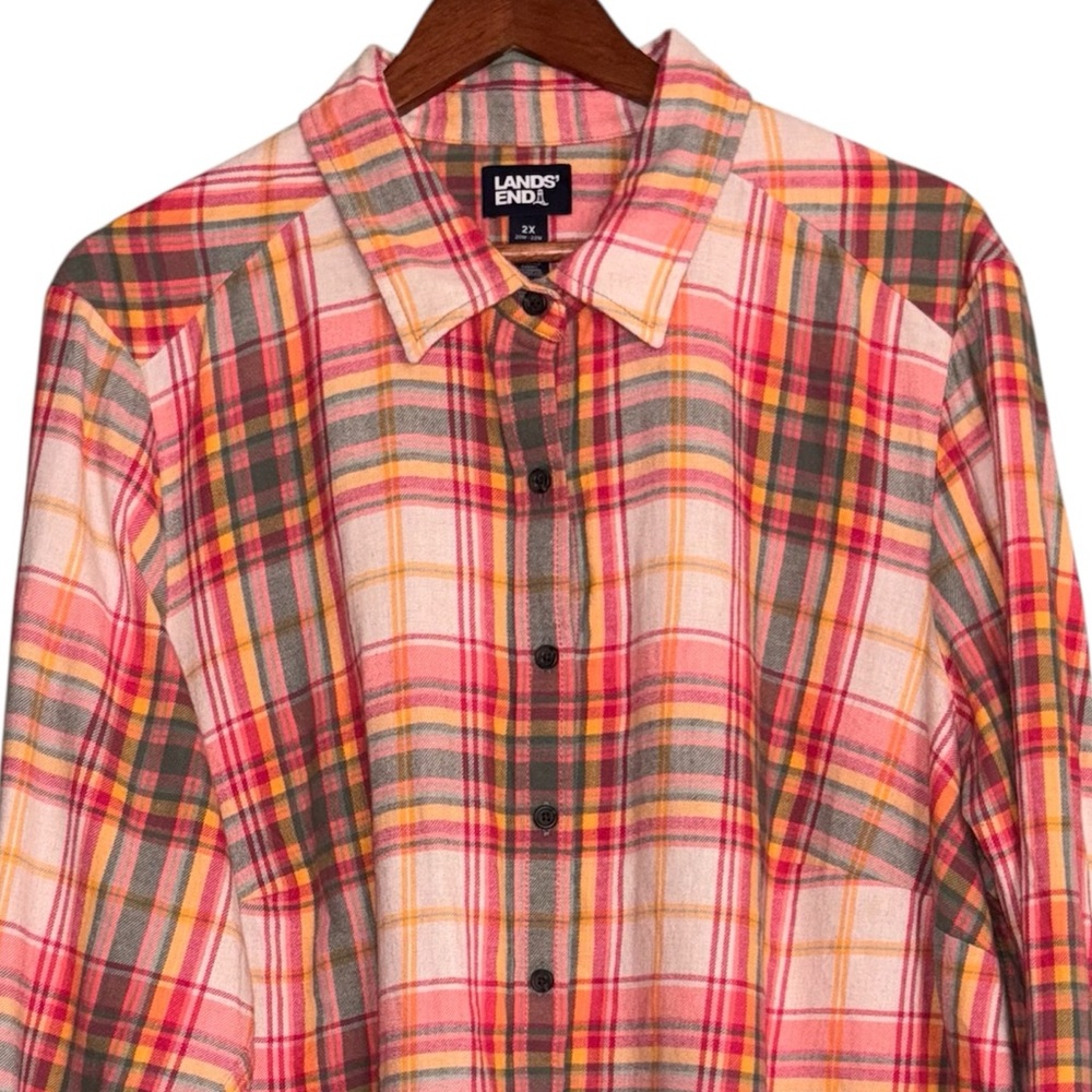 Lands End Boyfriend Fit Plaid Button Down Cotton Flannel Size 2X - Picture 3 of 12